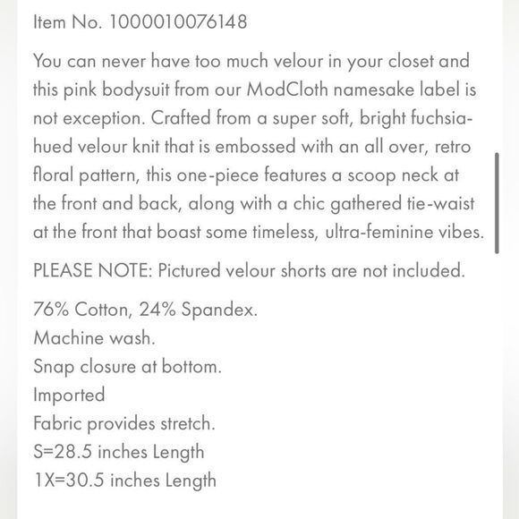 Modcloth I Want Velour Velour Velour Bodysuit Floral Texture Fuchsia Hot Pink M - Picture 11 of 13